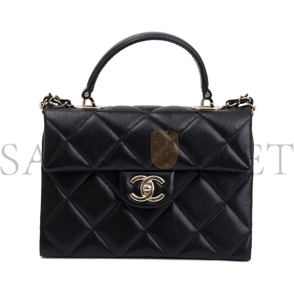 Ch*el master black quilted caviar leather kelly top handle flap bag (21*16*9.5cm)